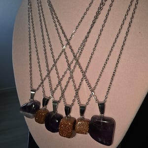 Stone Necklace. Quartz Amethyst Pendant. Stainless Steel Chain. Piedra Amatista. Genuine Stones that are feminine and mystical.