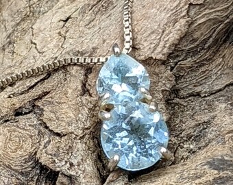 Double Stack Natural Sky Blue Topaz Slide Pendant in Sterling on Sterling Chain