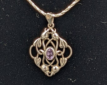 Sterling Scottish Revival Amethyst Pendant on Sterling Chain