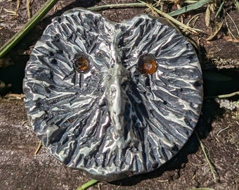 Handmade Sterling Silver Owl Brooch with Imperial Topaz Eyes