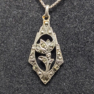 Sterling & Marcasite Floral Pendant