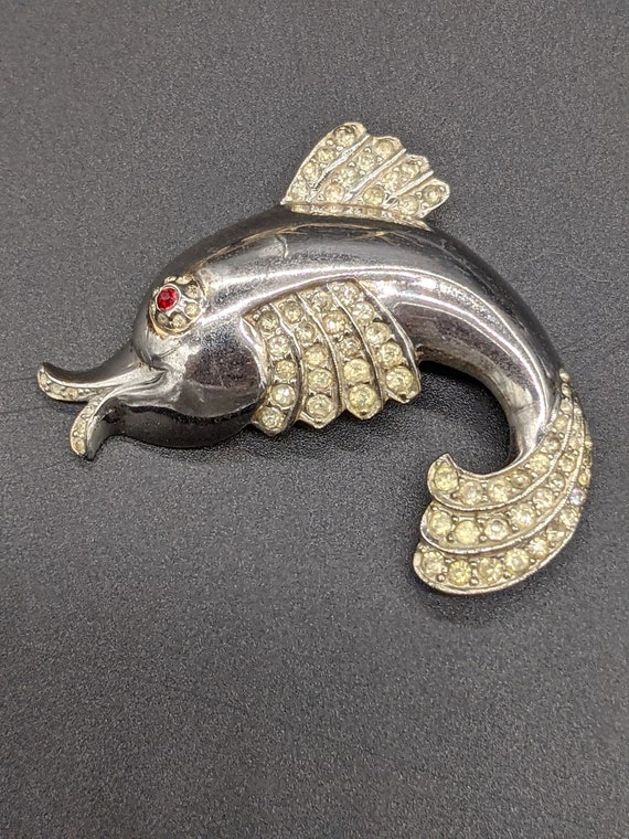 Amazing Solid Silver Art Deco Dolphin Brooch with… - image 2