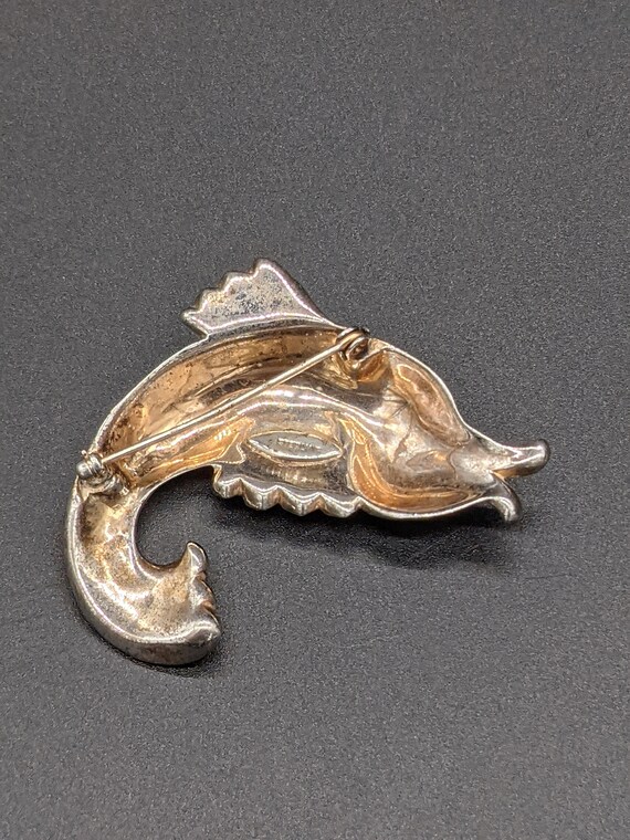 Amazing Solid Silver Art Deco Dolphin Brooch with… - image 5