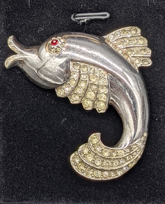 Amazing Solid Silver Art Deco Dolphin Brooch with… - image 3