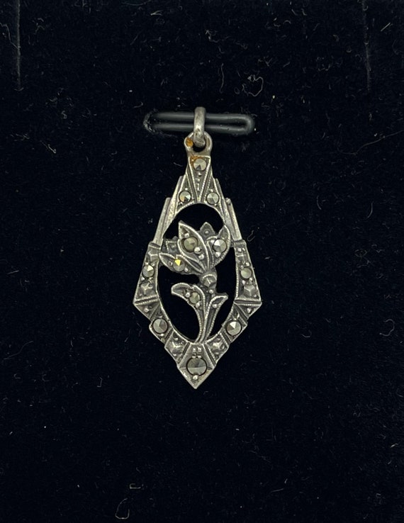 Sterling & Marcasite Floral Pendant - image 4