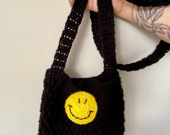 Crochet Smiley Face Crossbody Bag