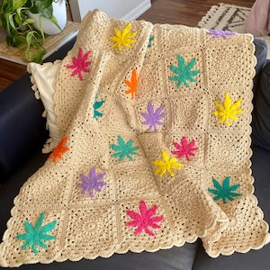 Crochet Marijuana Leaf Throw Blanket
