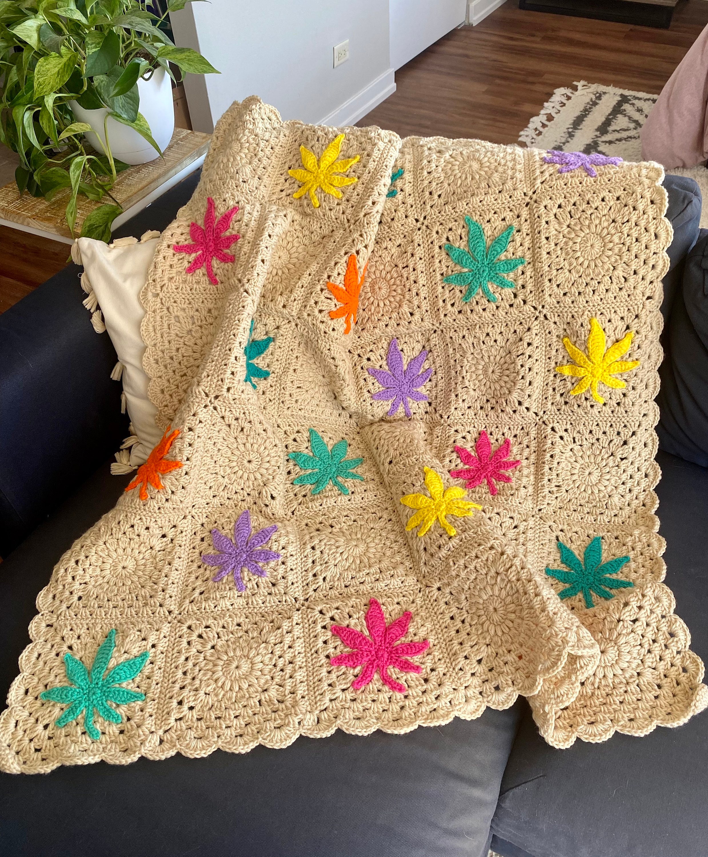 Crochet Marijuana Leaf Throw Blanket Etsy