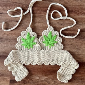 Crochet Marijuana Green Leaf Crop Top | Scalloped Bra Top | Weed Top | Stoner Top