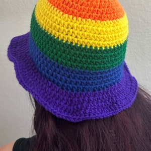 Rainbow Striped Crochet Bucket Hat |  Summer Hat | PRIDE Flag
