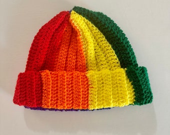 Crochet Rainbow Hats | Color Block Beanie | Adult Size Winter Hat