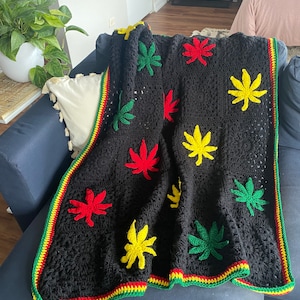 Crochet Marijuana Leaf Throw Blanket