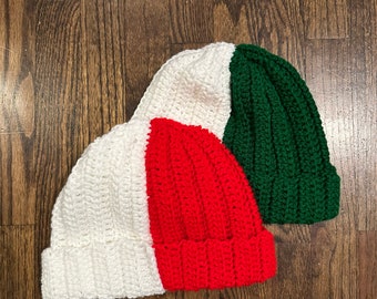 Crochet Christmas Split Color Hats | Color Block Beanie | Adult Size | Winter Hat