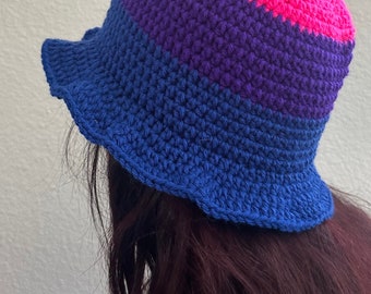 かぎ針編みのストライプ柄バケットハット | サマーハット