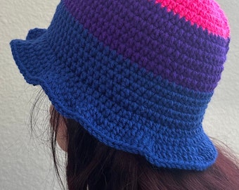 Crochet Striped Bucket Hat |  Summer Hat | PRIDE | Bisexual Flag