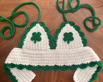 Soutien-gorge trèfle à quatre feuilles au crochet | Haut court festonné fait main