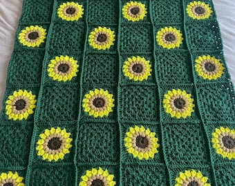Manta cuadrada de abuela tejida a crochet / Manta de bebé de girasol