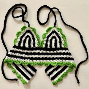 Crochet Beetlejuice Inspired SHOWTIME Crop Top | Scalloped Bra Top | Halloween Bralette