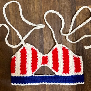 Crochet Red White & Blue Crop Top | Peek-A-Boo Top | USA | America | Fourth of July Top