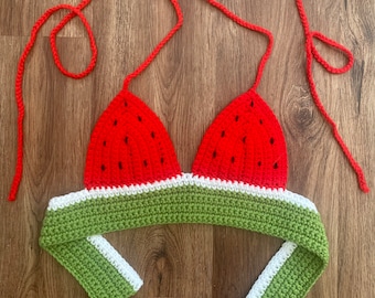 Red Crochet Watermelon Bralette | Handmade Summer Festival Top