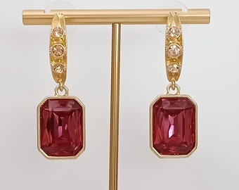 Oscar de la Renta- Pendientes con incrustaciones de cristal rojo y rosa