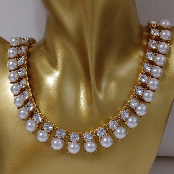 Collana girocollo Oscar de la Renta-Perle con cristalli scintillanti.