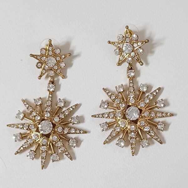 Oscar de la Renta- Boucles d'oreilles "Starbust" avec de magnifiques cristaux transparents.