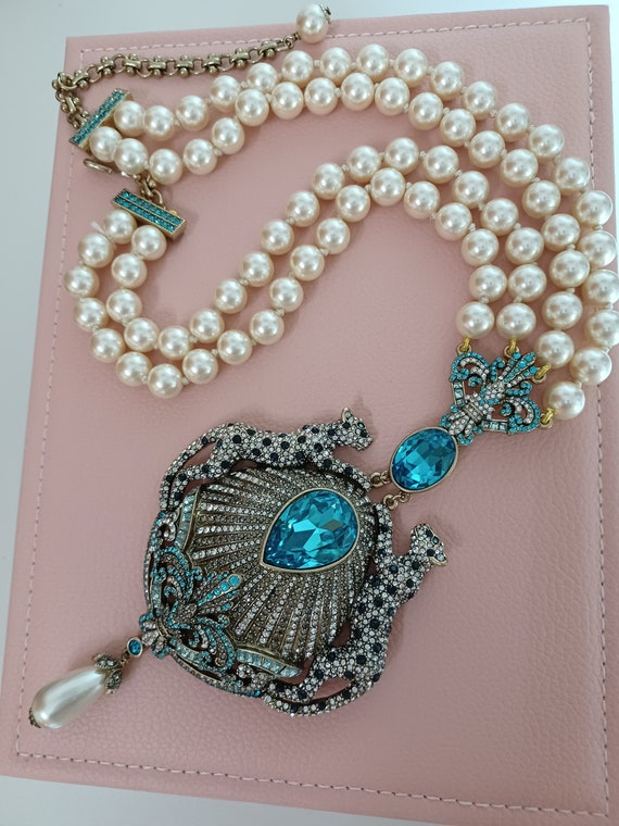 Heidi Daus- Collier de perles avec 2 panthères-co… - image 4