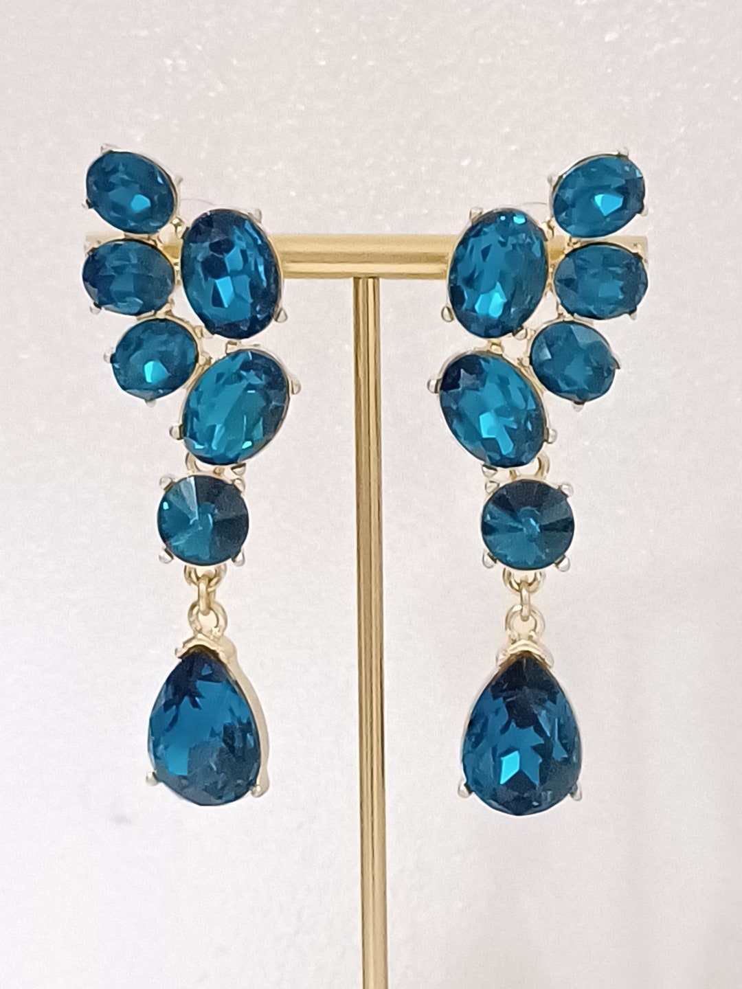 Oscar De La Renta Dark Blue Crystal Encrusted Earrings - Etsy