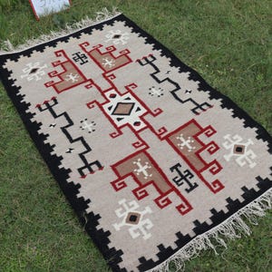 Red Navajo rug, Navajo bedroom rug, custom rug, made to measure rug, living room rug, authentic Navajo rug, red gray rug 3x5, 4x6, 6x9 rug