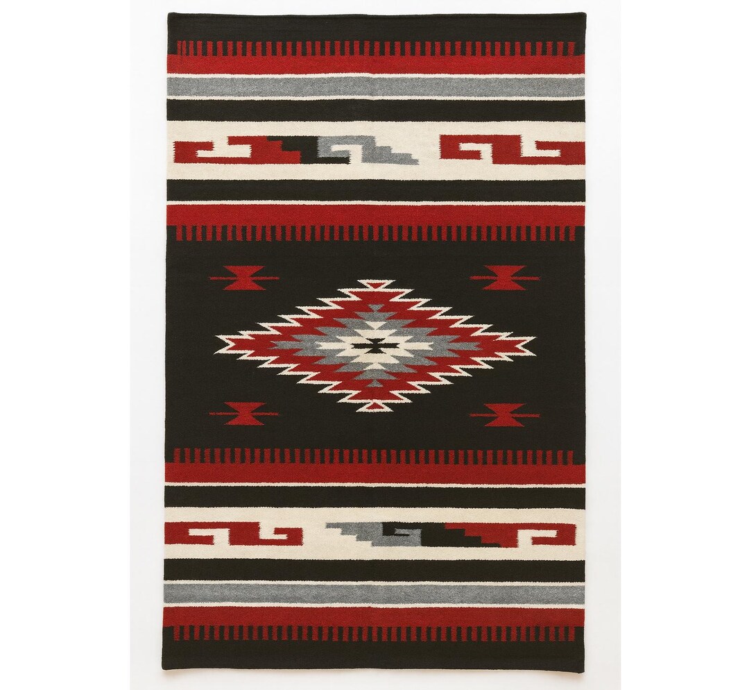 Southwestern Pattern Rug Handwoven Wool Navajo Rug Geometric Pattern Native American Style ...