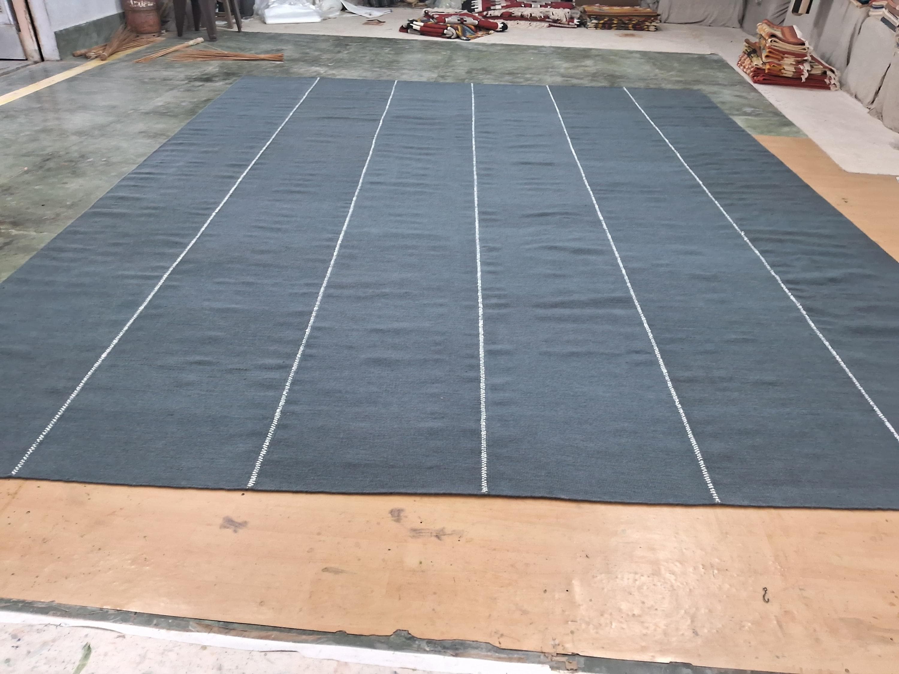 Striped Kilim Cozy Wool Flatweave Rug | Indigo Color Area Rug ...
