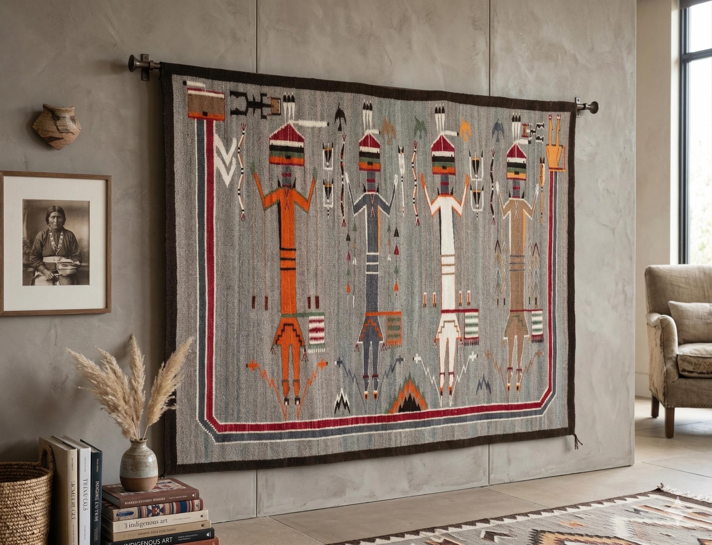 Yei Rugs Navajo Mountainway Yei Weaving Rug Kilim Hand-woven Tribal Mexican ...