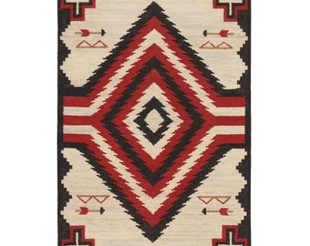 3x5 ft Wool Navajo Rug Southwest Style Area Rug Native Boho Red Aztec Rug Zapotec Rug Tribal Style Mexican Rug Western Design Free Shipping