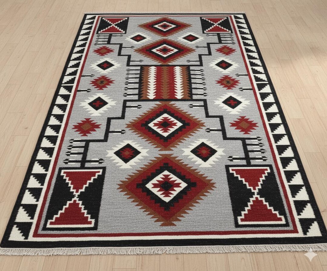 Western Inspired Beautiful Handwoven Navajo Rug Size 5x8 Ft Gray Storm ...