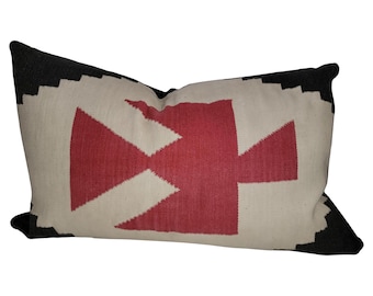 Fodera per cuscino Navajo in lana tessuta a mano, 45x60 cm, con motivo Kilim in stile sud-occidentale e disegno a rombi in stile Zapoteco.