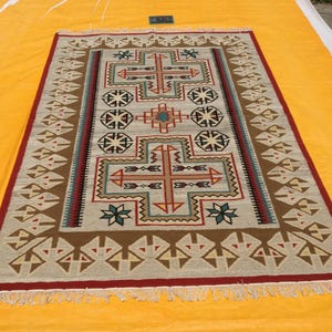 Navajo Rug Hand Woven rugs Kilim Dhurry Wool Rug 9x12 ft Geometric Ethnic Rug Southwestern Style Design Hand Woven Bohemian Home Decor