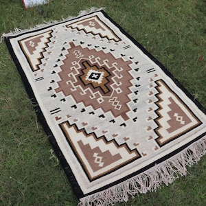 Handwoven Kilim Wool Rug: Southwest Design, Custom Sizes