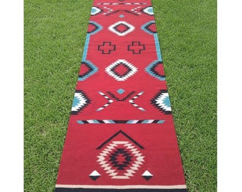 Southwestern Runner Rug 3x10, Navajo Wool Rug, Southwestern Rug, Bohemian Rug Tribal Rug, Colorful Red Rug, Navaho rugs