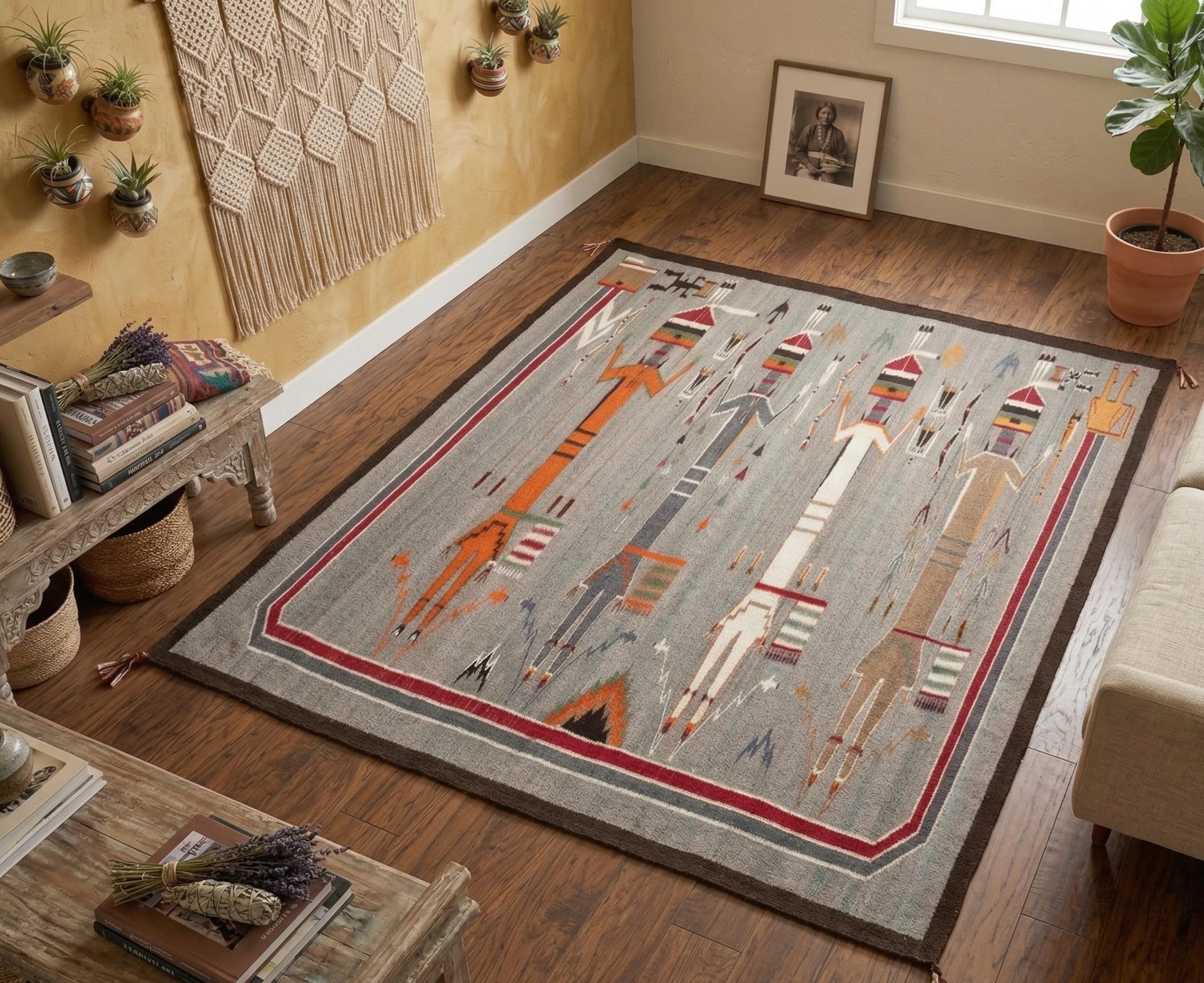 Yei Rugs Navajo Mountainway Yei Weaving Rug Kilim Hand-woven Tribal Mexican ...