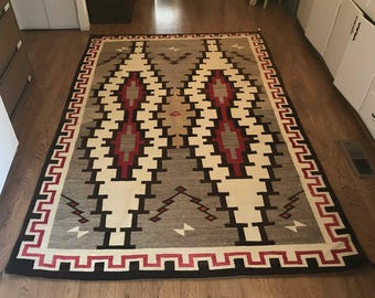 Navajo Rug Southwestern Rug Red Grey Kilim Hand Woven Geometrical Pattern 100% Wool Area Rug, 8x10 ft, 9x12 ft Large Navaho