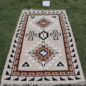 Grey Large Navajo rug, home decoration rug, Interior designer rug, Navajo runner rug, hallway custom rug, beige grey rug, southwest rug