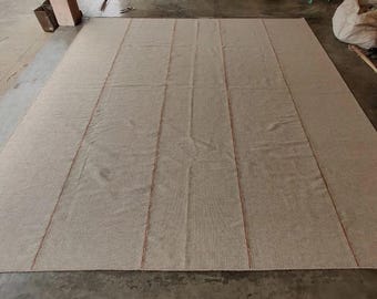 Beige Striped Kilim Area rug 9x12, 8x10 ft Natural Goat Wool Woven with Peach Braids and Vertically Stitched Plain Neutral Flatweave Dhurrie