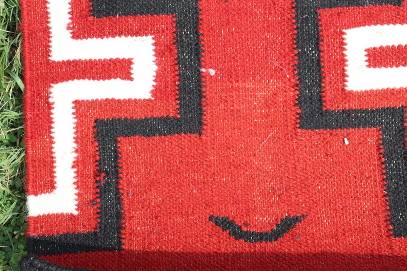5x8 ft Navajo Cross Red Wool Kilim Rug, Handwoven Geometric Southwest Native American Tribal Flatweave Boho Indian Dhurrie Rug image 6