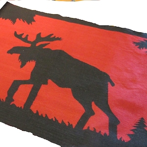 Rustic Navajo Rug Hand Woven rugs Kilim Dhurry Wool Rug 4x6 ft Bear Moose Lodge Rug Southwestern Style Design Hand Woven Bohemian Home Decor