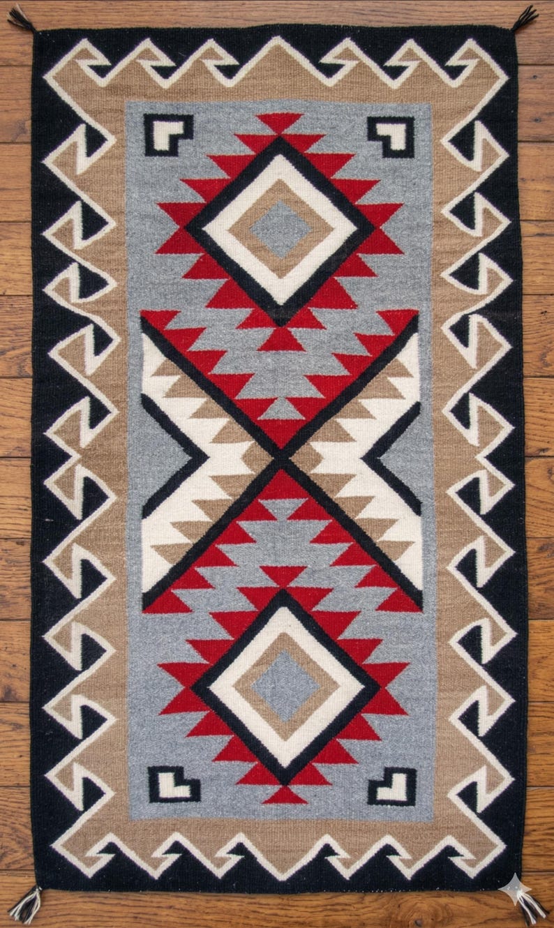 5x8 Ft Handwoven Wool Navajo Rug Southwestern Pattern Native American ...