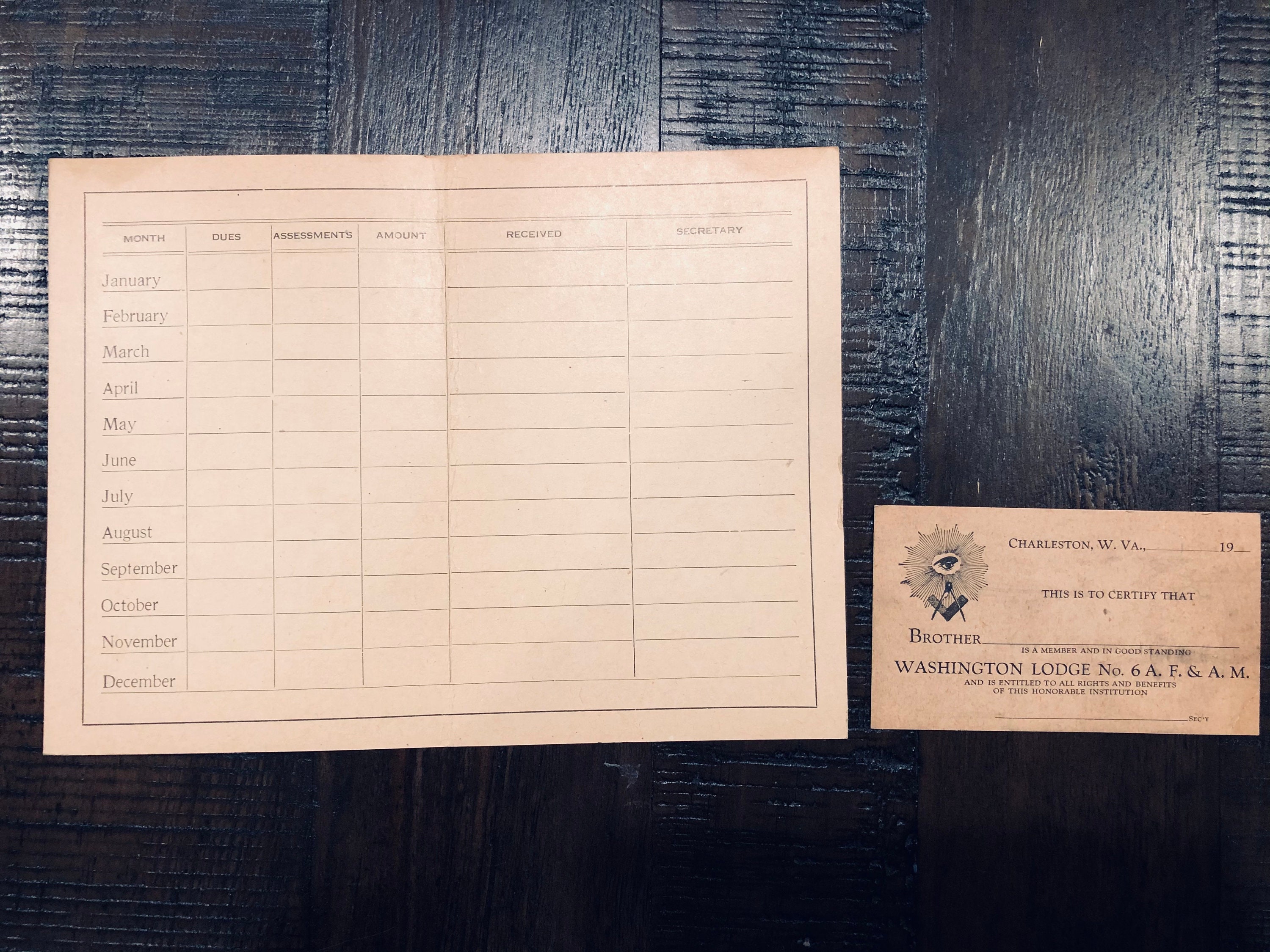 Antique Masonic Lodge Dues Record & Brotherhood Card Etsy