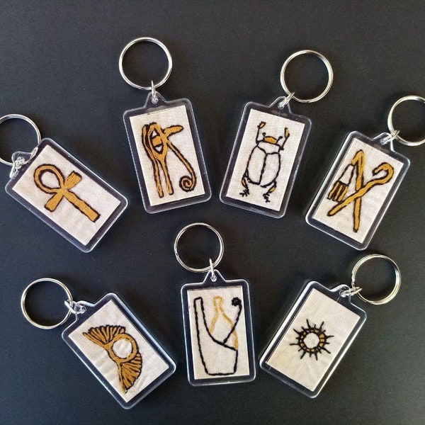 Keychains with Egyptian symbols hand embroidered