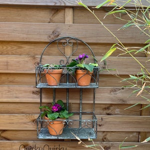 Grey / Silver Grey 2 Tier Garden Shelf Decorative Metal Wall Planter