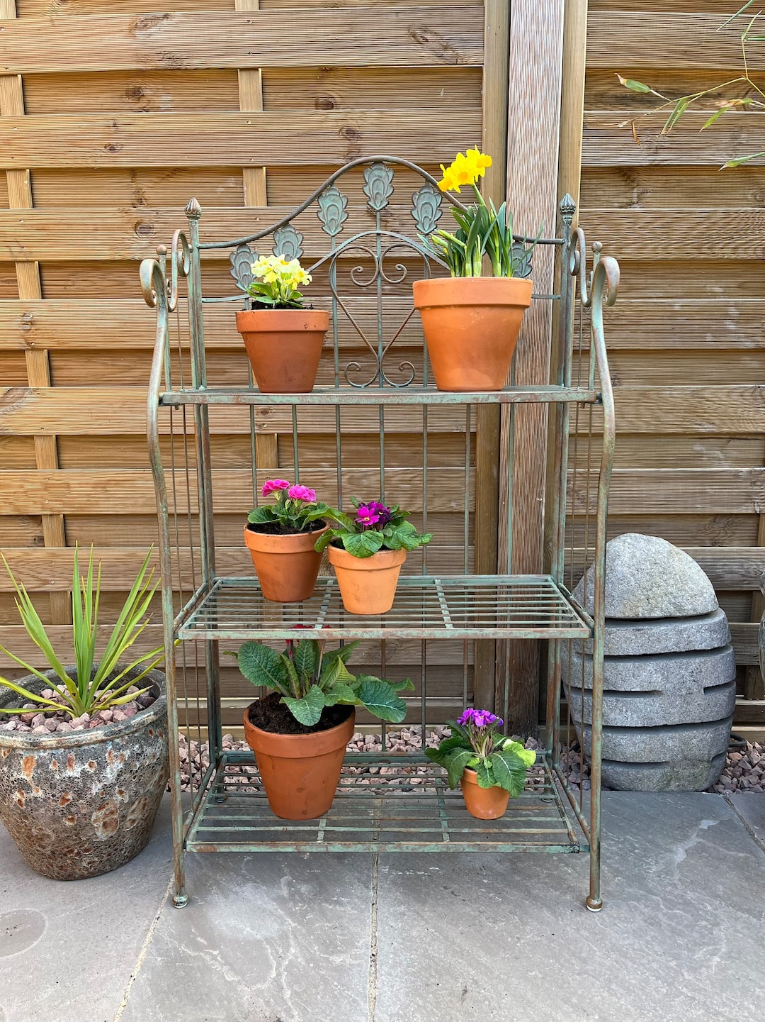 Verdigris reddish Green Folding 3 Tier Metal Garden Shelves Etsy UK